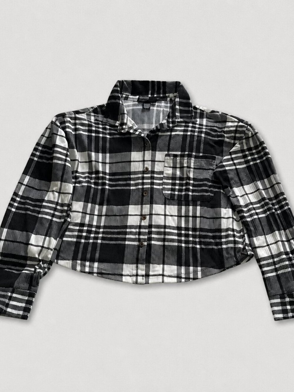 Plaid Button-Up Shirt in Black and White